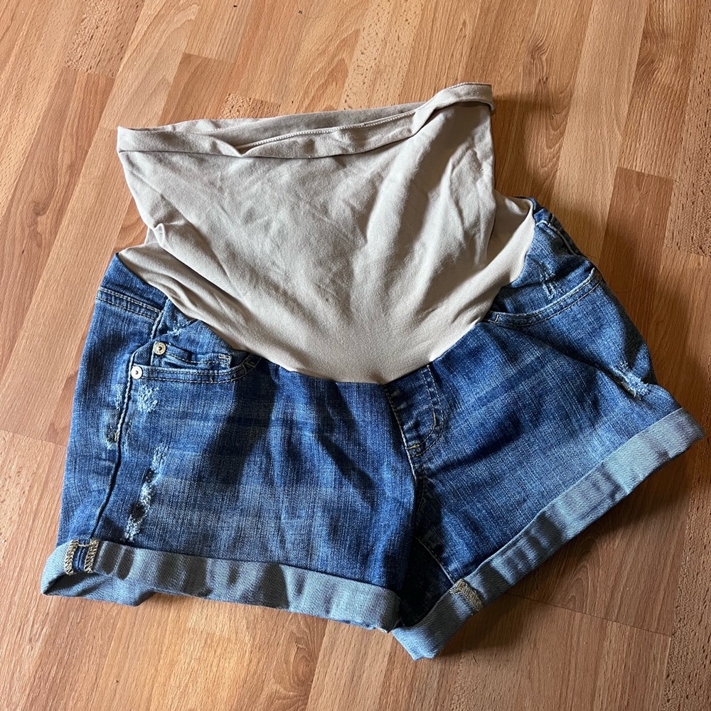 High Waist Blue Maternity Shorts